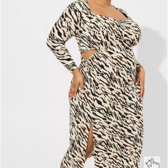 NWT Torrid Maxi Studio Knit Midi Dress Watercolor Zebra Tan Brown Orange Size 2X - Picture 4 of 14